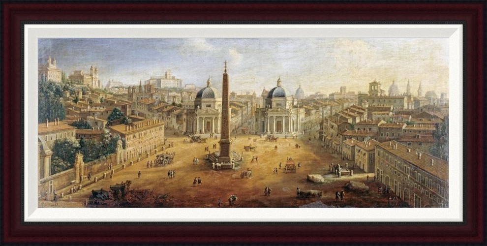 "Piazza Del Popolo, Rome" Framed Canvas Giclee by Gaspar Van Wittel, 36x18"