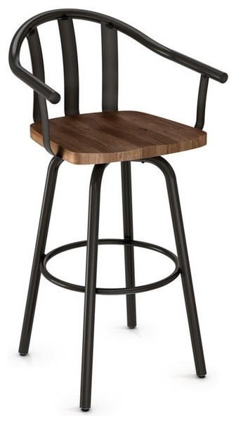 Sloped Arm Swivel Stool With Wood Seat, Counter Seat