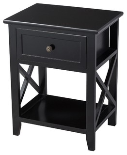 Bedside Storage Nightstand With Drawer And Bottom Shelf