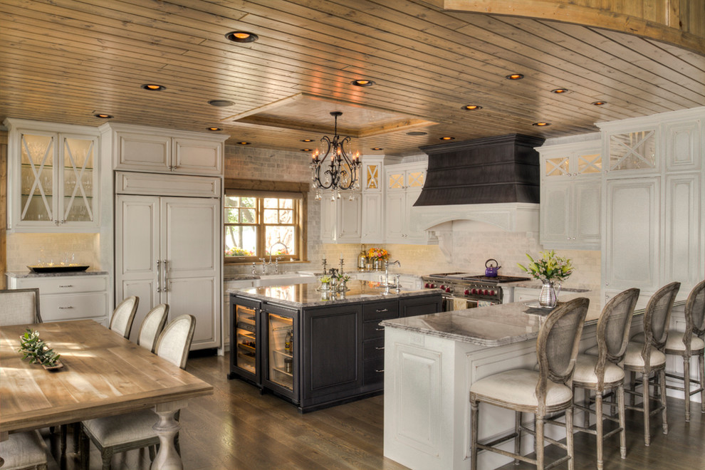 Mountain style kitchen photo in Minneapolis with white cabinets