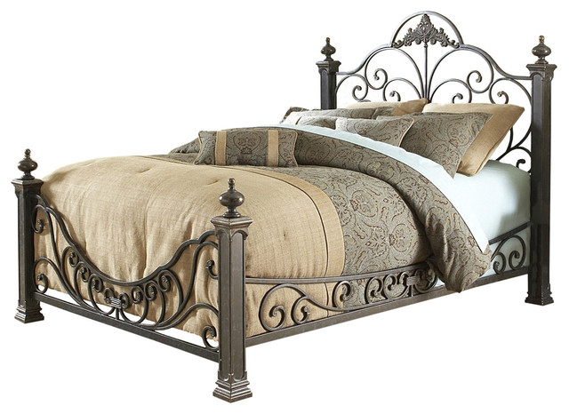 Baroque Style Metal Bed With Headboard and Footboard