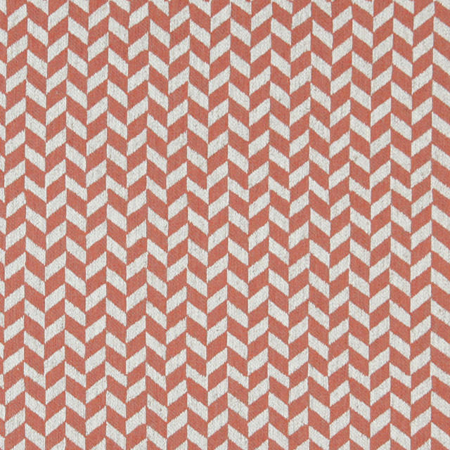 Persimmon and Off White Herringbone Check Upholstery Fabric By The Yard