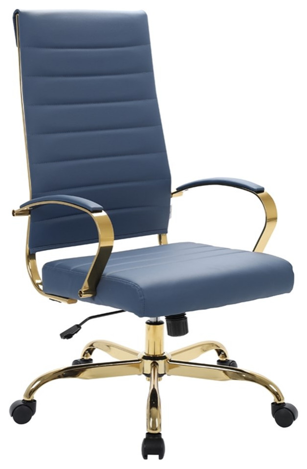 Pemberly Row HighBack Leather Office Chair With Gold Frame in Navy