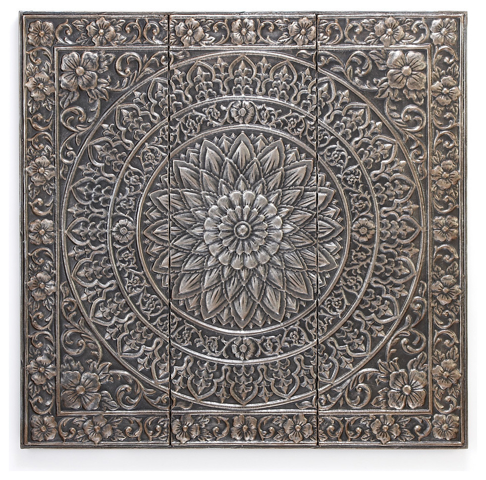 Silver Metal Rustic Floral Wall Decor, 36" x 36" - Traditional - Metal