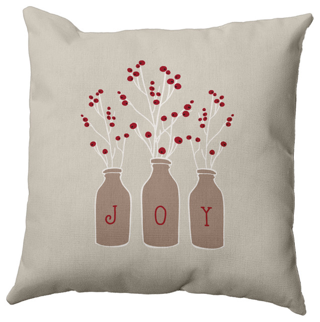 Doe Colored Joy Christmas Polyester Throw Pillow, 16"x16"