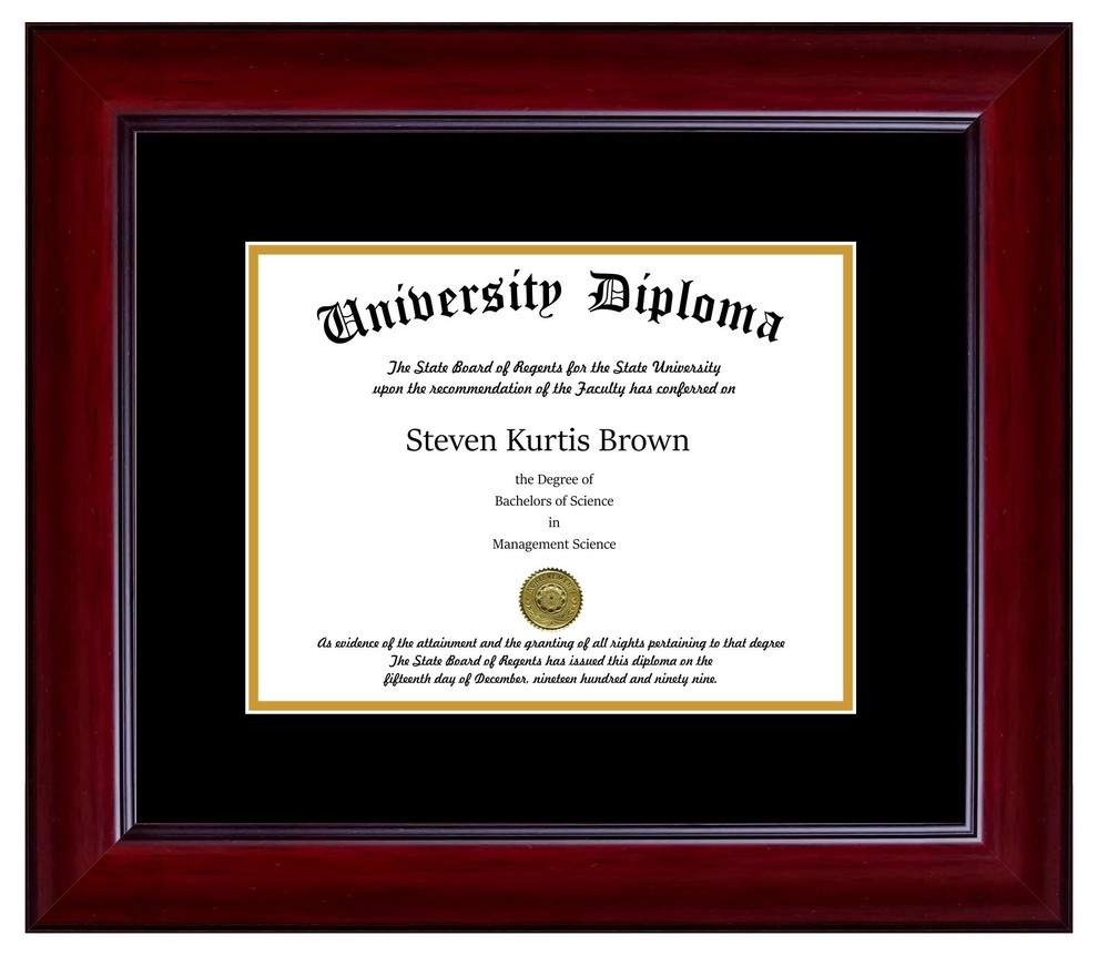 Single Diploma Frame with Double Matting, Mahogany, 11"x14", UV