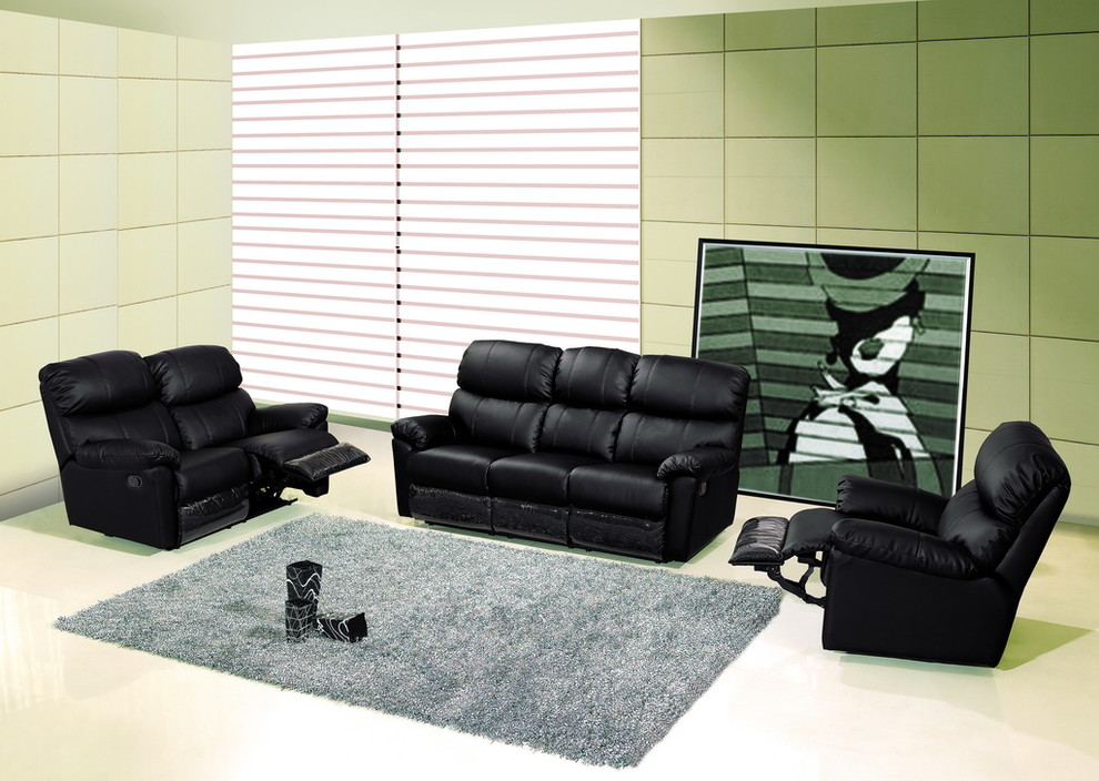 Modern Black Leather Reclining Sofa Set Loveseat Recliner Living Room