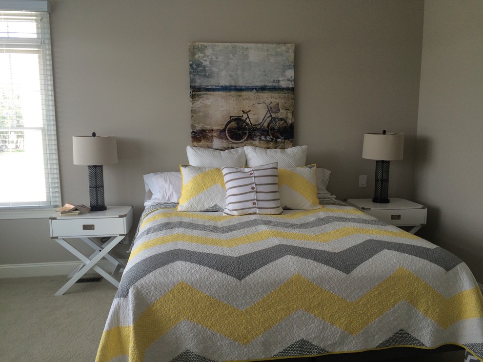 Photo of a mid-sized beach style guest bedroom in Philadelphia with grey walls, carpet and no fireplace.
