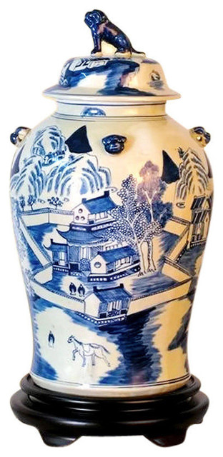 Beautiful Blue and White Double Happiness Porcelain Melon Jar 19" 