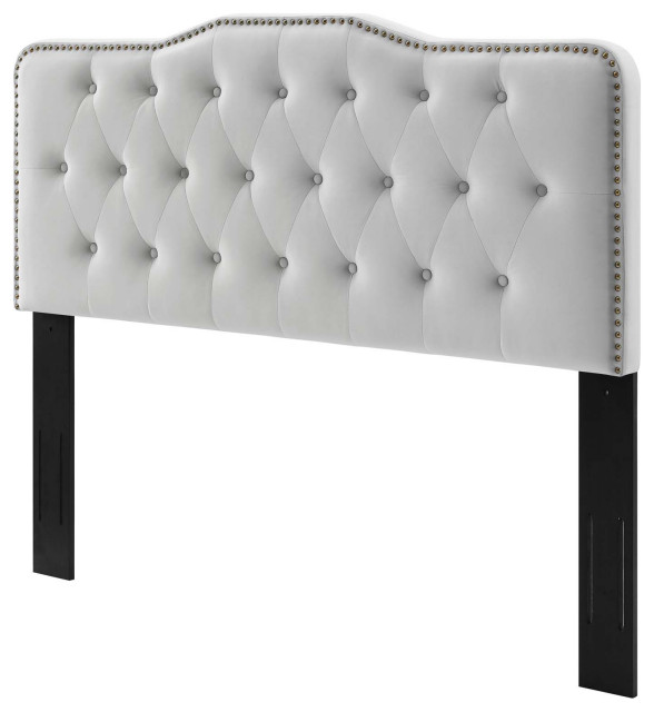 Tufted Headboard, Full Queen Size, Velvet, Dark Gray, Modern
