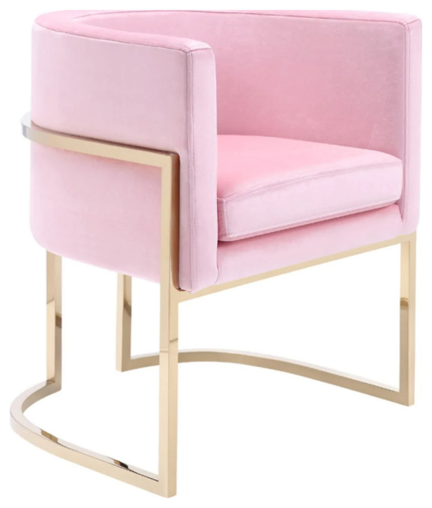 Milan Modern Pink Velvet and Gold Dining Chair, Set of 2 Contemporary