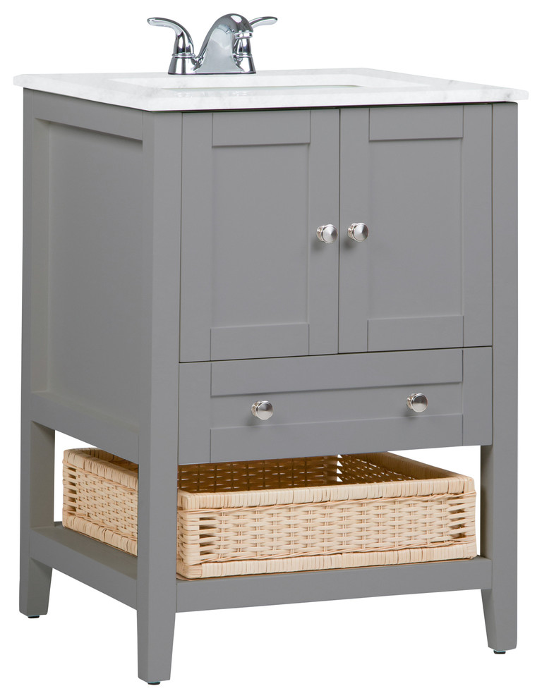 Cape Cod Contemporary Bath Vanity, Warm Gray, White Engineered Marble