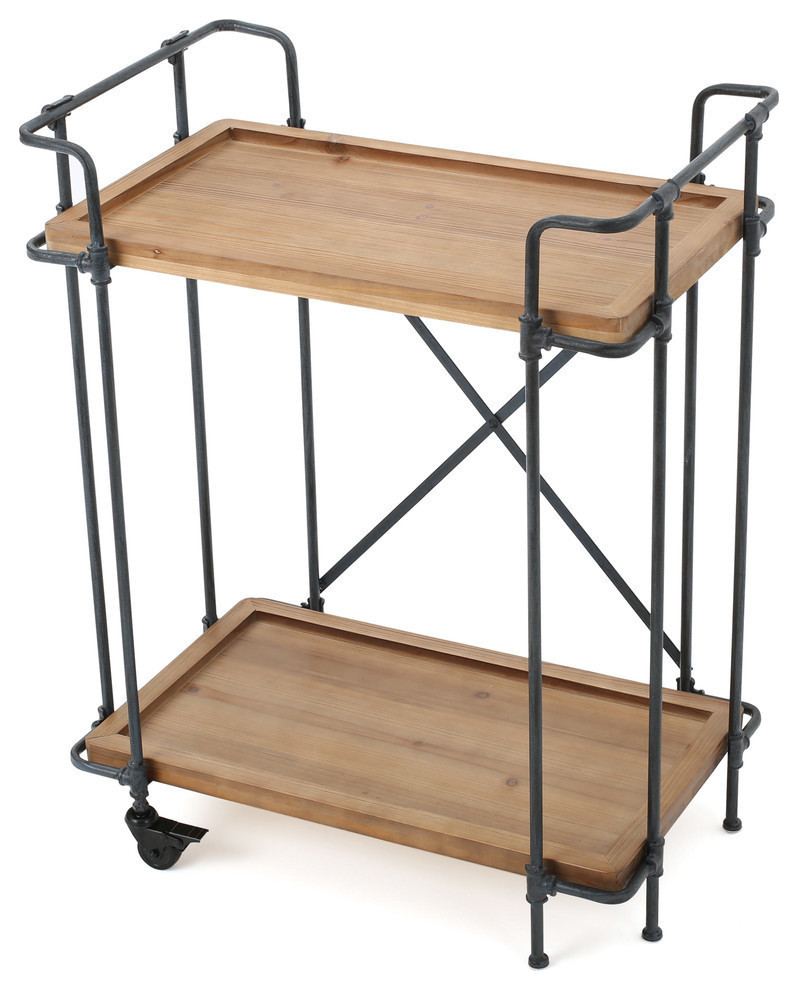 folding serving cart on wheels on Gdf Studio Waldman Antique Finish Firwood And Iron Coffee Cart Industrial Bar Carts By Gdfstudio Houzz