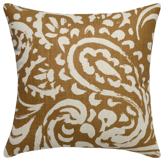 Paisley Printed Linen Pillow With Feather-Down Insert - Contemporary - Decorative Pillows - by ...