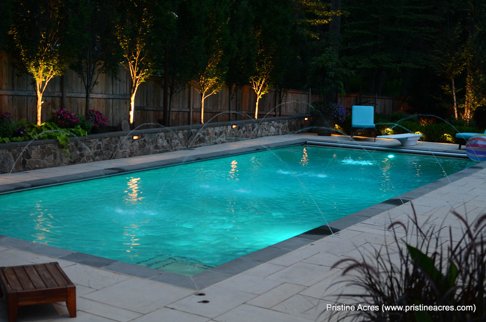 Pool fountain - huge transitional backyard concrete paver and rectangular lap pool fountain idea in DC Metro