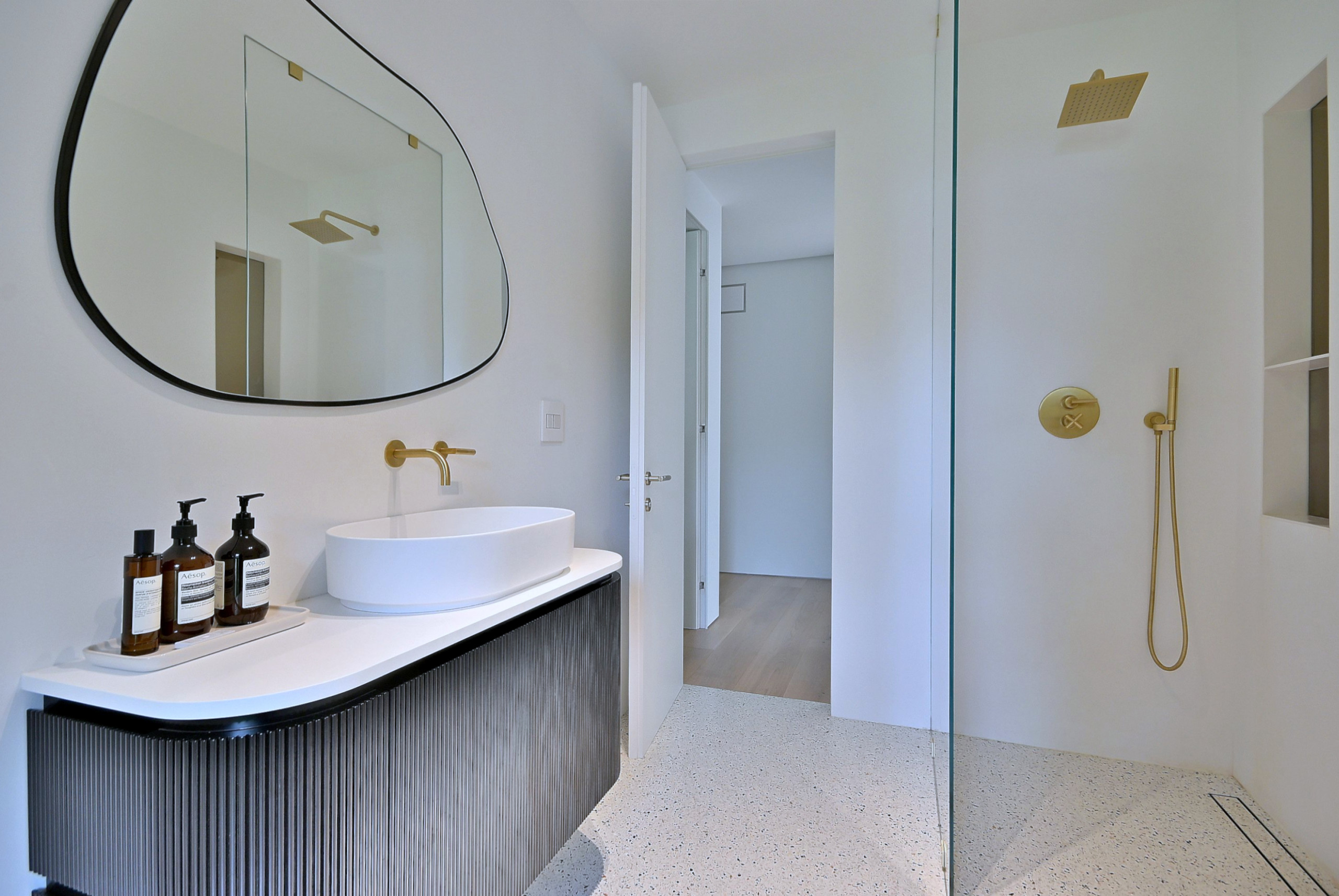 Mid-Century Modern Bathroom with Freestanding Tub
