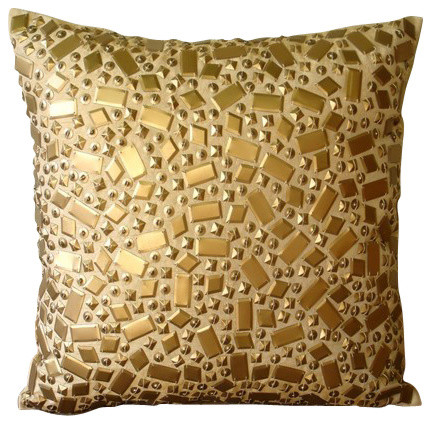 3D Sequins Gold Accent Pillows, Art Silk 12"x12" Throw Pillow Covers, Melodrama