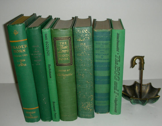 Vintage Emerald Green Book Stack by Vintage Rescue Shop