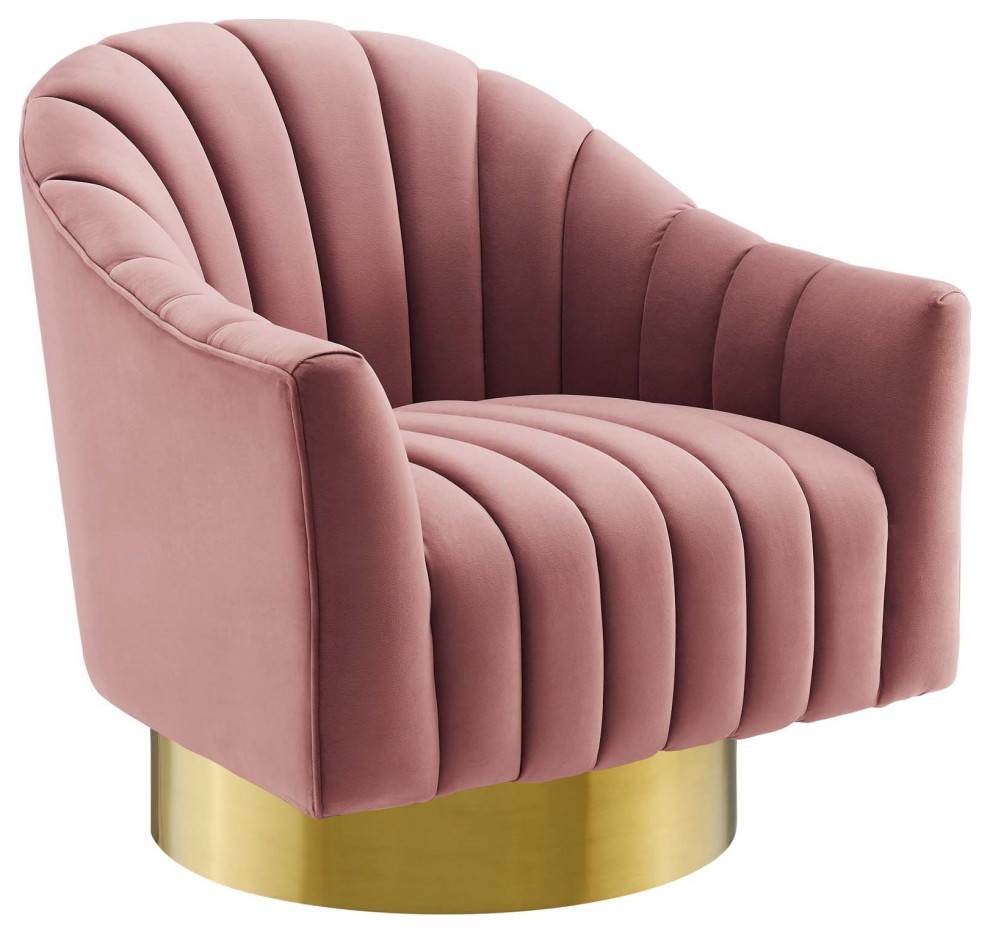 Fan Armchair, Velvet Accent Chair, Gold Glam Luxe Chic Club Chair Arm Chair, Pin