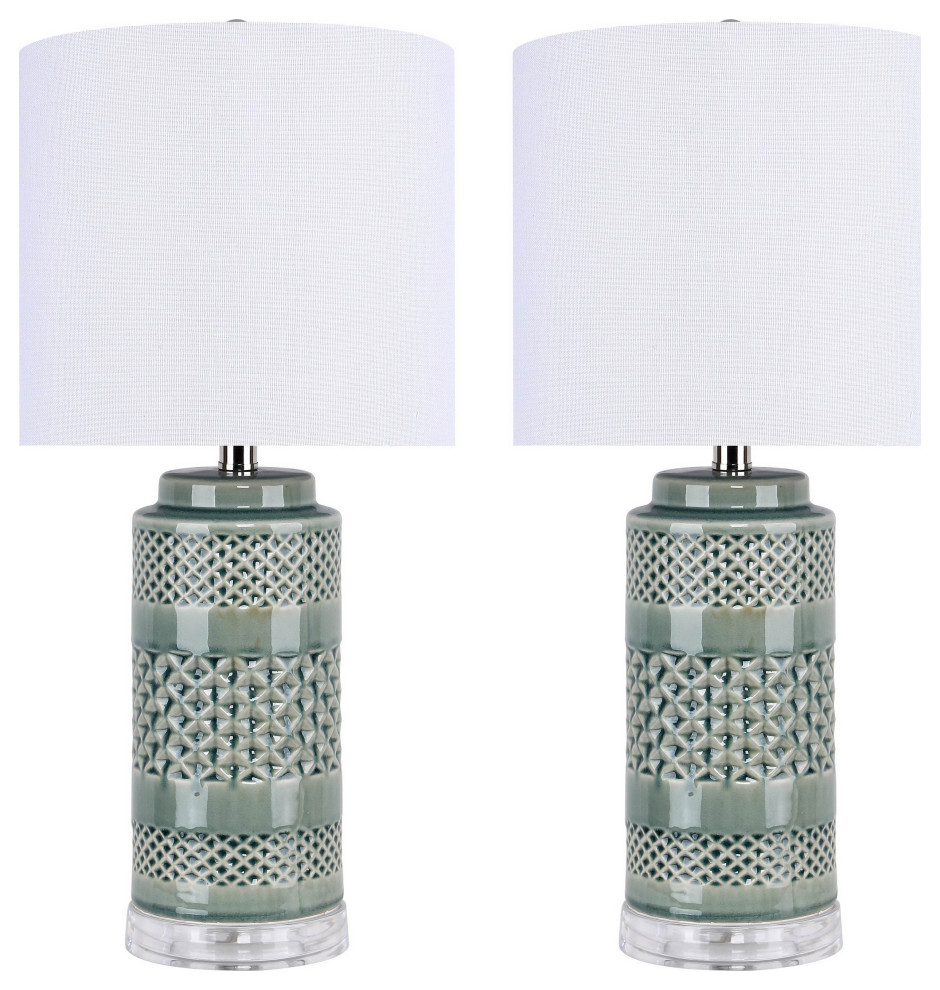 21" Soft Teal Table Lamp, Cylindrical Base/Off-White Linen Shade, Set of 2  - Contemporary - Lamp Sets - by Grandview Gallery | Houzz
