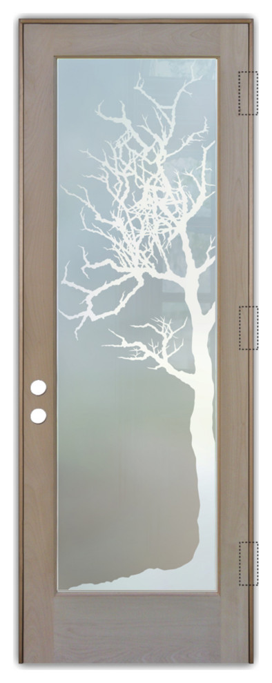Front Door - Winter Tree - Alder Clear - 36" x 80" - Knob on Left - Push Open