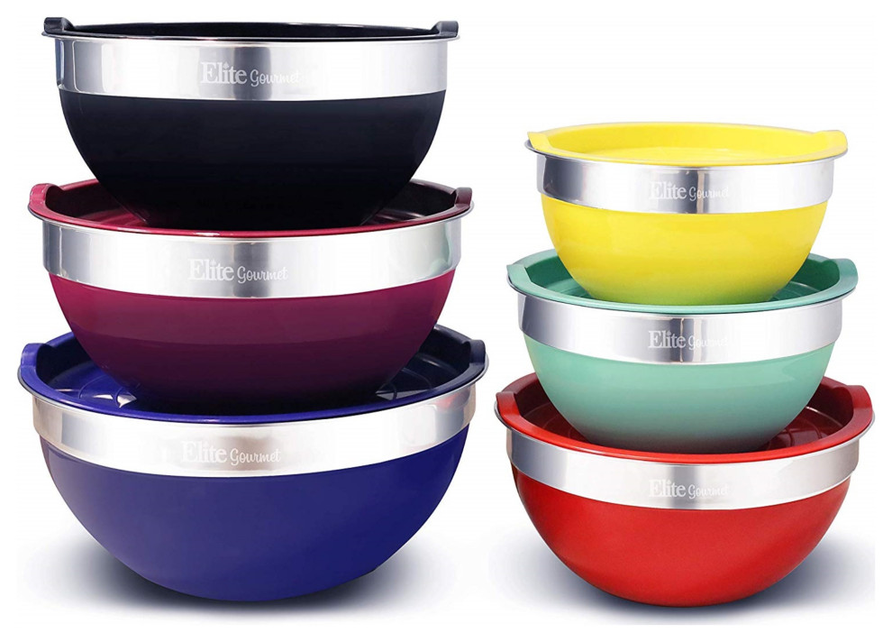 12Piece Elite Gourmet Colored Mixing Bowl Set With Lids Mixing Bowls