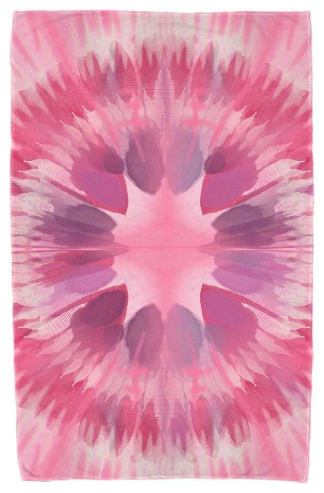 Shibori Burst, Geometric Print Beach Towel, Pink