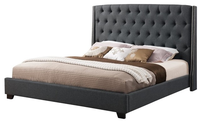 Tufted Upholstered King Wingback Bed Tufted Upholstered King Wingback Bed