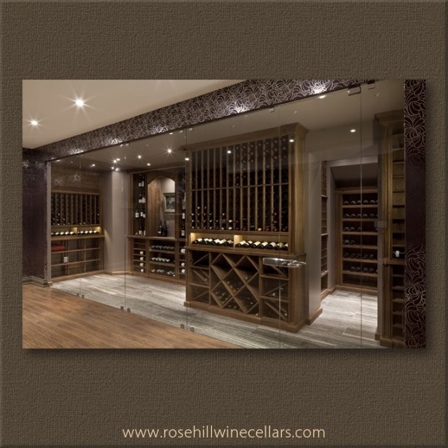 Custom Wine Cellar with Tasting Niche Contemporary Wine Cellar