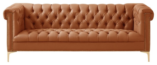 Grete Pu Leather Sofa Nailhead Trim With Y Legs Contemporary Grete Pu Leather Sofa Nailhead Trim With Y Legs Camel Brown Gold