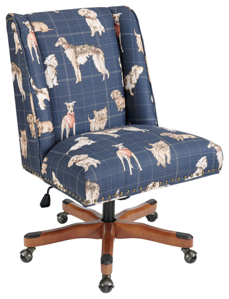 Animal Print Fabric Upholstered Rolling Office Chair With Casters,Navy