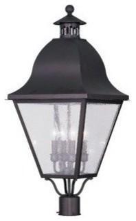 Livex Lighting Oxford 4-Light Outdoor Post Light – Black Finish With Clear Water Glass, Traditional Cast Aluminum
