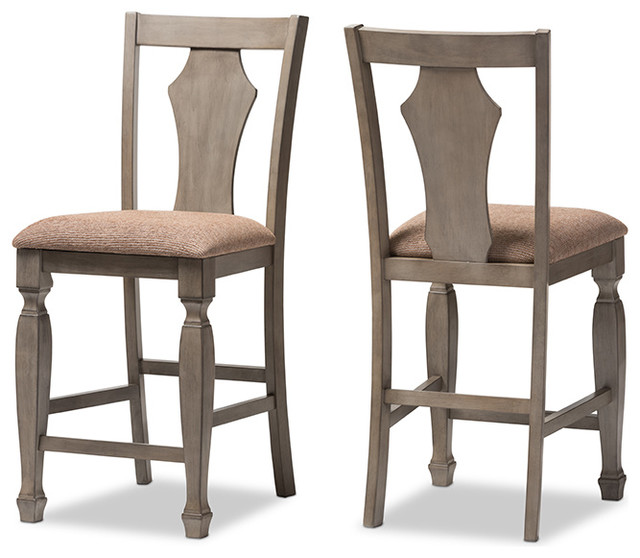 Arianna Weathered Gray Wood And Wheat Brown Upholstered Counter Arianna Weathered Gray Wood And Wheat Brown Upholstered Counter Stool Set Of 2 Traditional Bar Stools By Baxton Studio