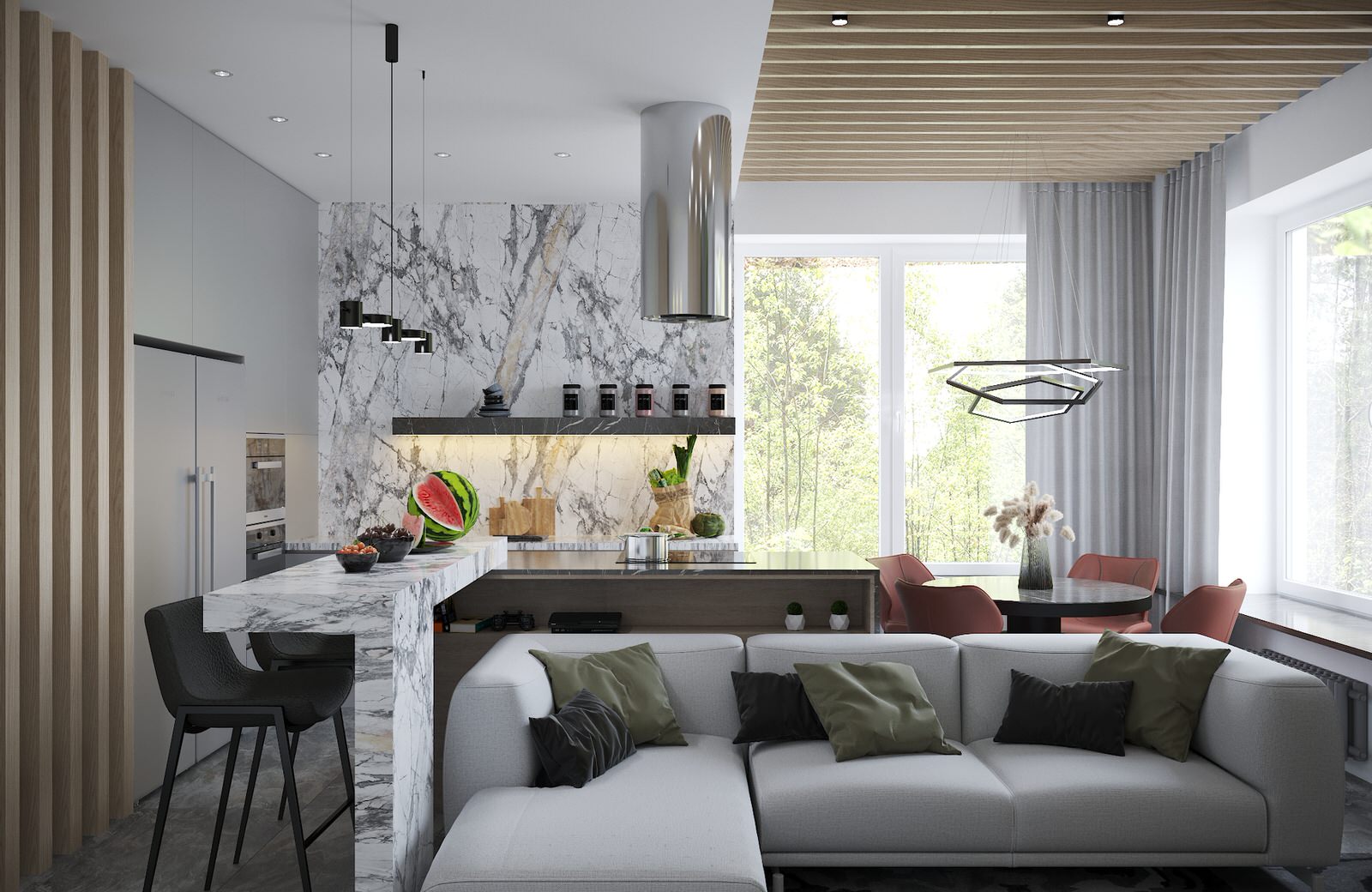 Коттедж кухня-гостиная