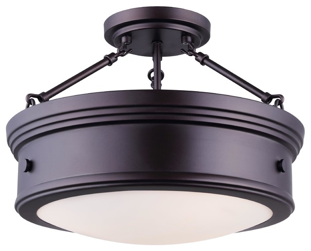 Canarm Boku 3 Light Semi Flush Mount With Flat Opal Glass Oil Rubbed Bronze