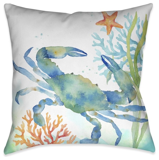 Laural Home Sea Life Blue Crab Indoor Decorative Pillow Beach
