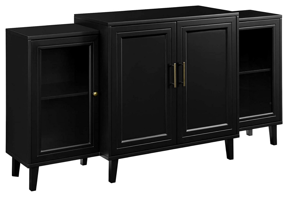 Modern Sideboard, 2 Glass Doors & 2 Wooden Doors With Golden Handles