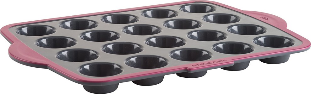 Trudeau Grey Silicone 20 Count Mini Muffin Pan with Burgundy Accent