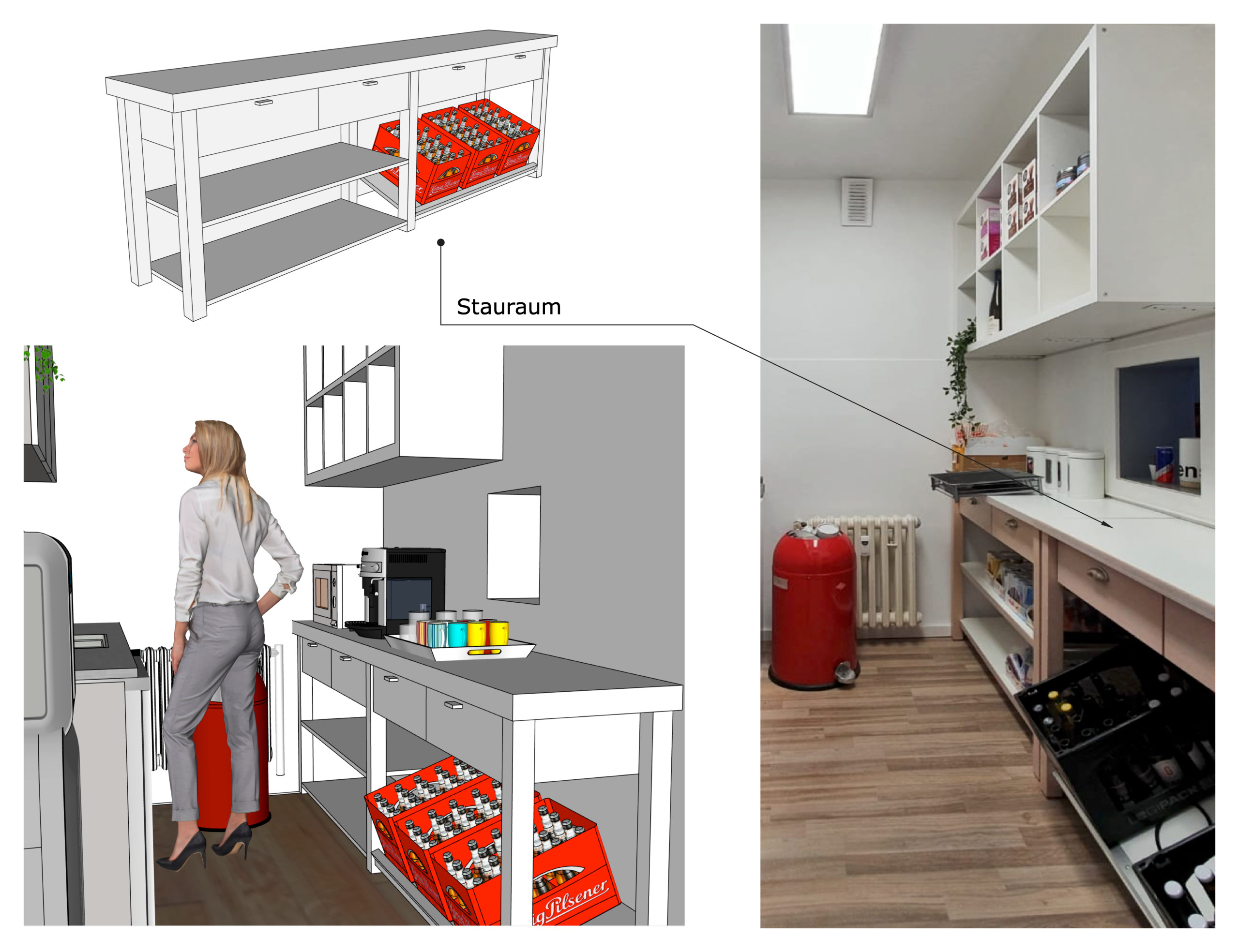 3D Küchenentwurf  und Umgebaute Vorratsschrank