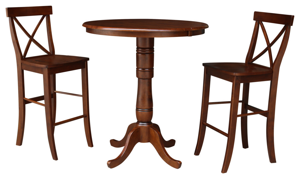 36" Round Top Pedestal Table Bar Height With 12" Leaf And 2 XBack