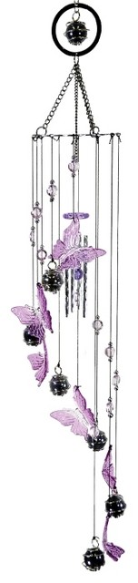 33 Inch Butterfly Design Acrylic Circle Top Mobile with Wind Chimes