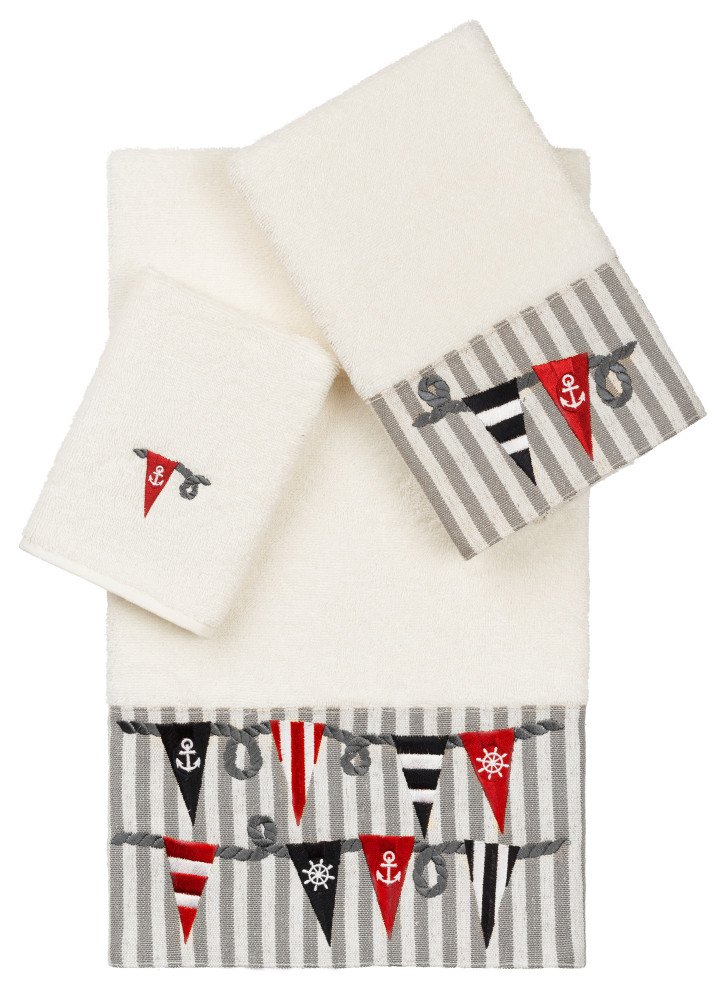 100 Turkish Cotton Ethan 3Piece Embellished Towel Set, Cream Bath Towels by Linum Home