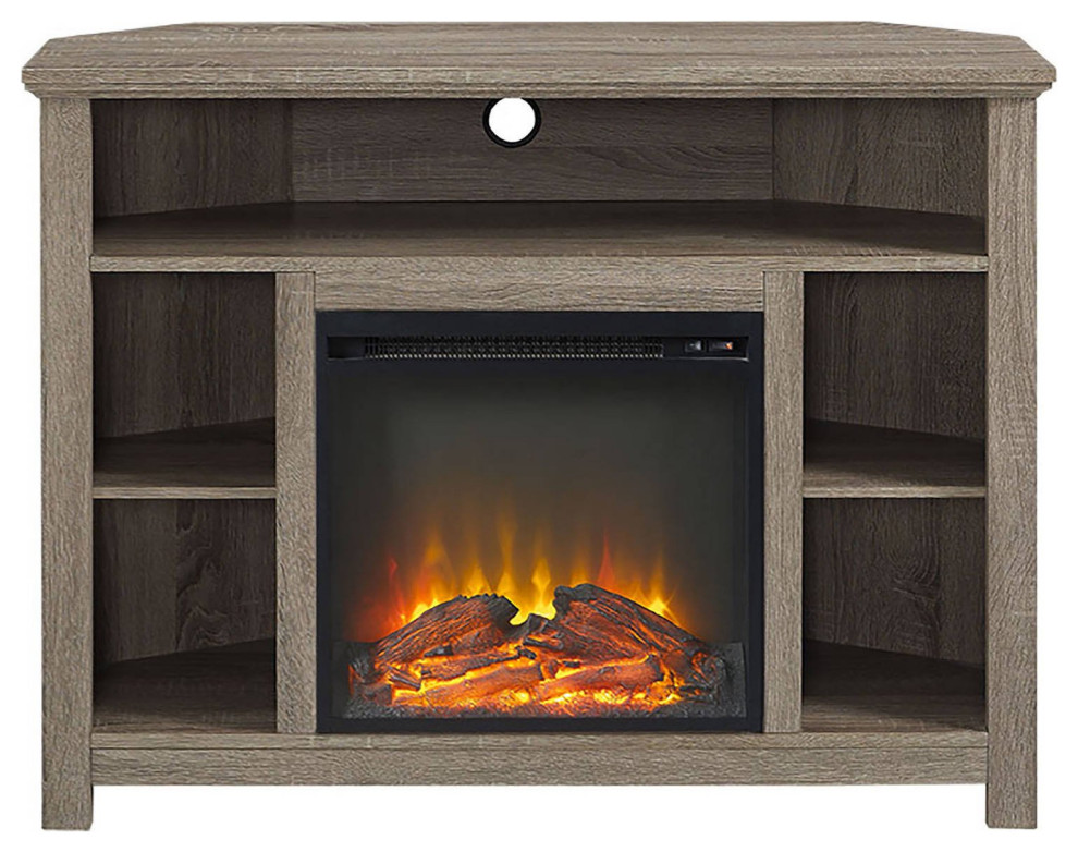 Corner TV Stand, Fireplace, Adjustable Shelving With Cord Management