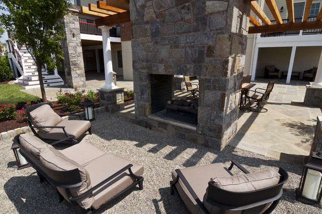 Pea Gravel Patio And Outdoor Fireplace Traditional Patio