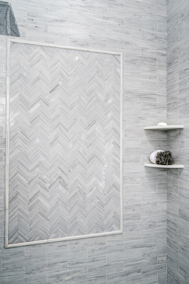 Example of a transitional home design design in Boston