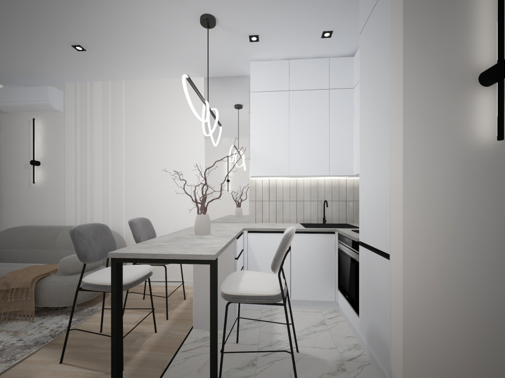 Современная кухня-гостиная. Площадь 17 м2