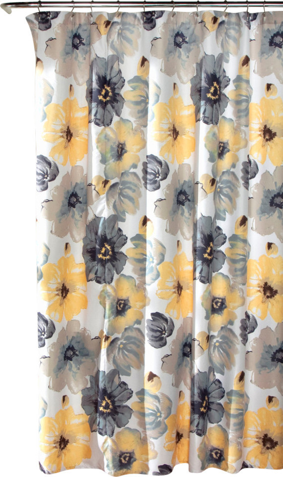 Leah Shower Curtain Yellow Gray 72x72 Contemporary Curtains By Lush Decor Houzz Leah Shower Curtain Yellow Gray 72x72, Gray And Yellow Shower Curtains