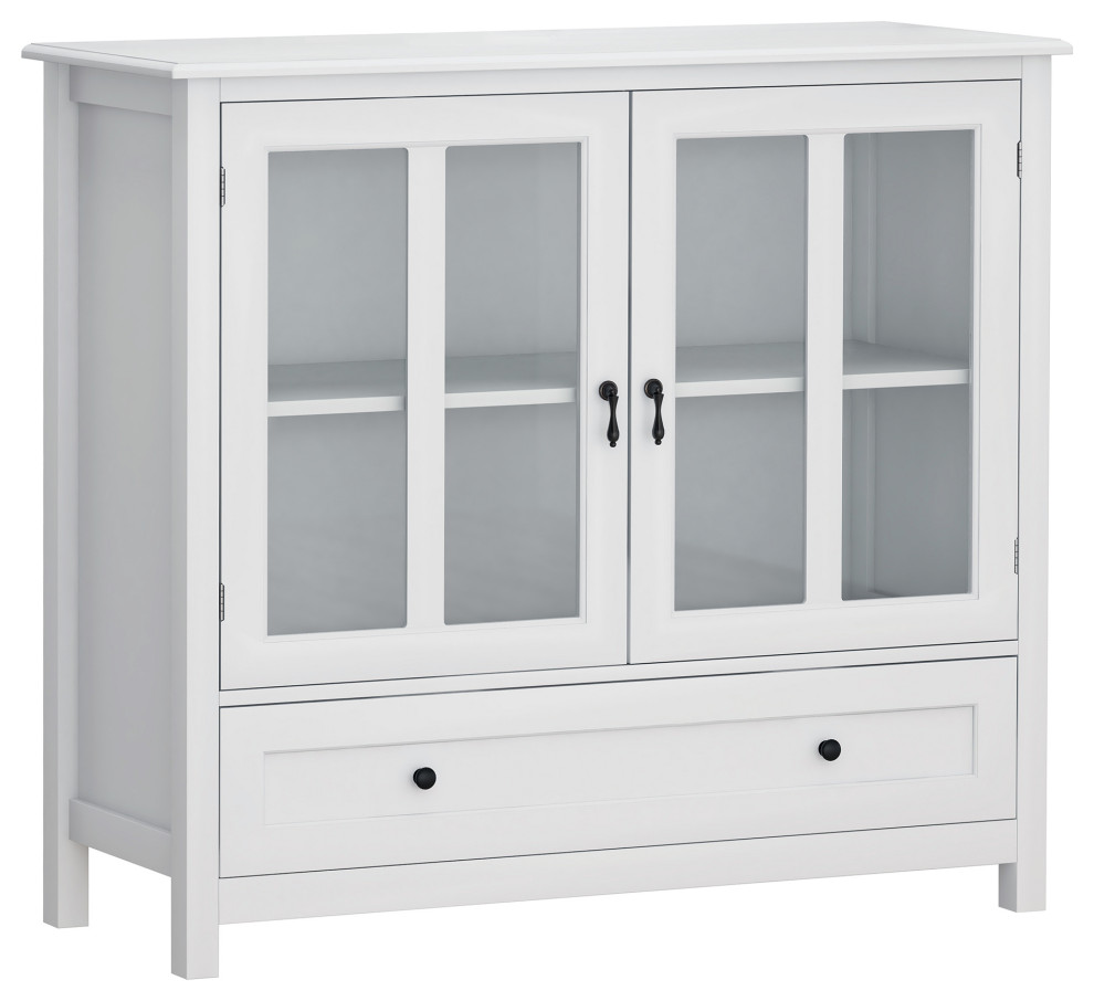 Wood Double Glass Door Accent Cabinet With Drawer Transitional   Home Design 