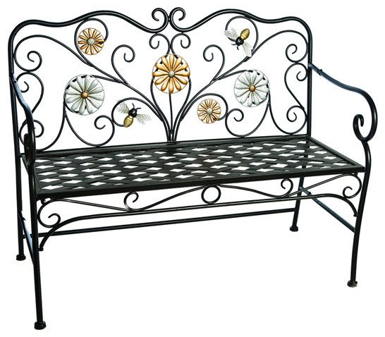 Black Metallic Bees And Flowers Garden Bench Mediterranean