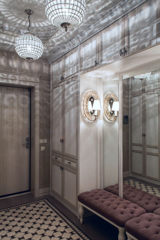 Inspiration for a vestibule in Moscow with beige walls and ceramic floors.